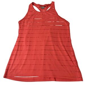Athleta Chi Tank Top Coral Orange Laser Cut Striped Racerback Womens Large